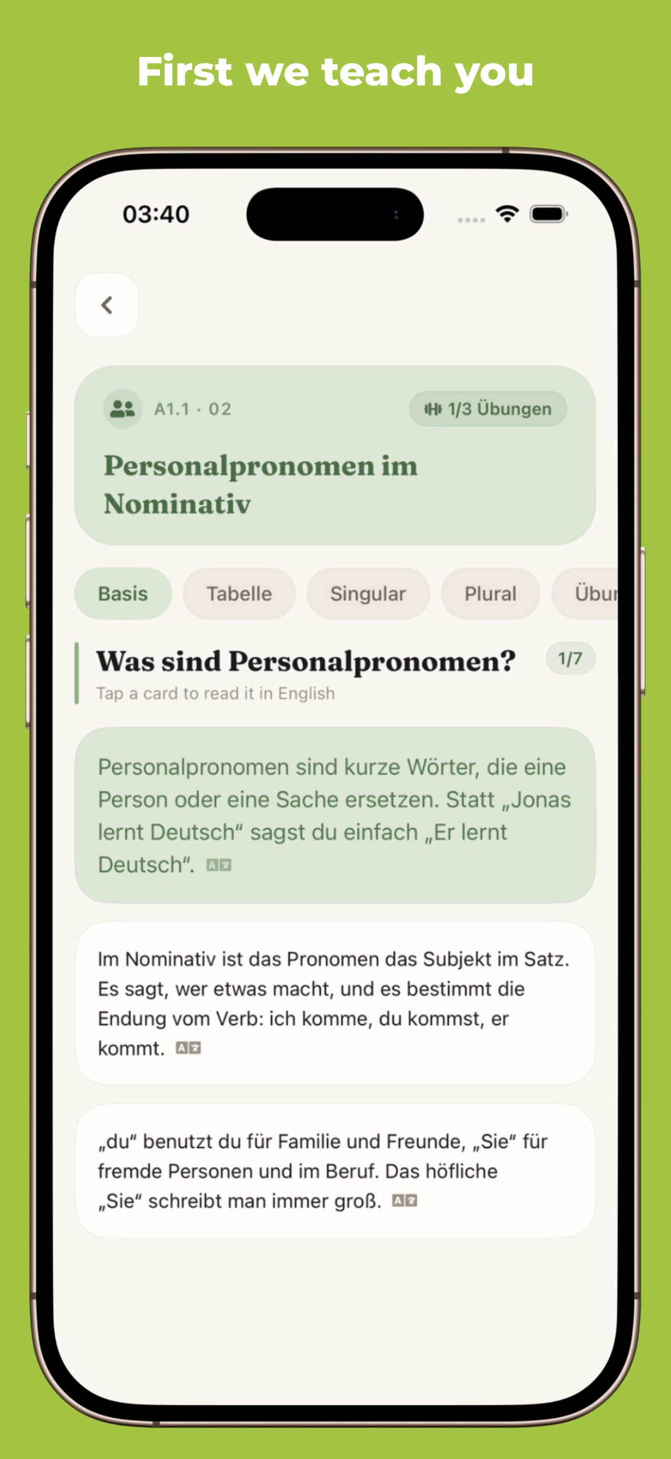 Fortschrittsanzeige in Goethe A1: German Grammar